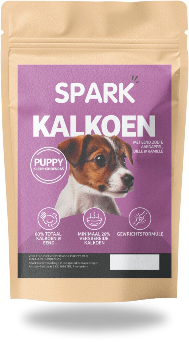 Spark Spark - Puppy Hondenbrokken - Klein Hondenras - Kalkoen met Eend, Aardappel, Dille & Kamille - Hypoallergeen - Graanvrij - 6KG
