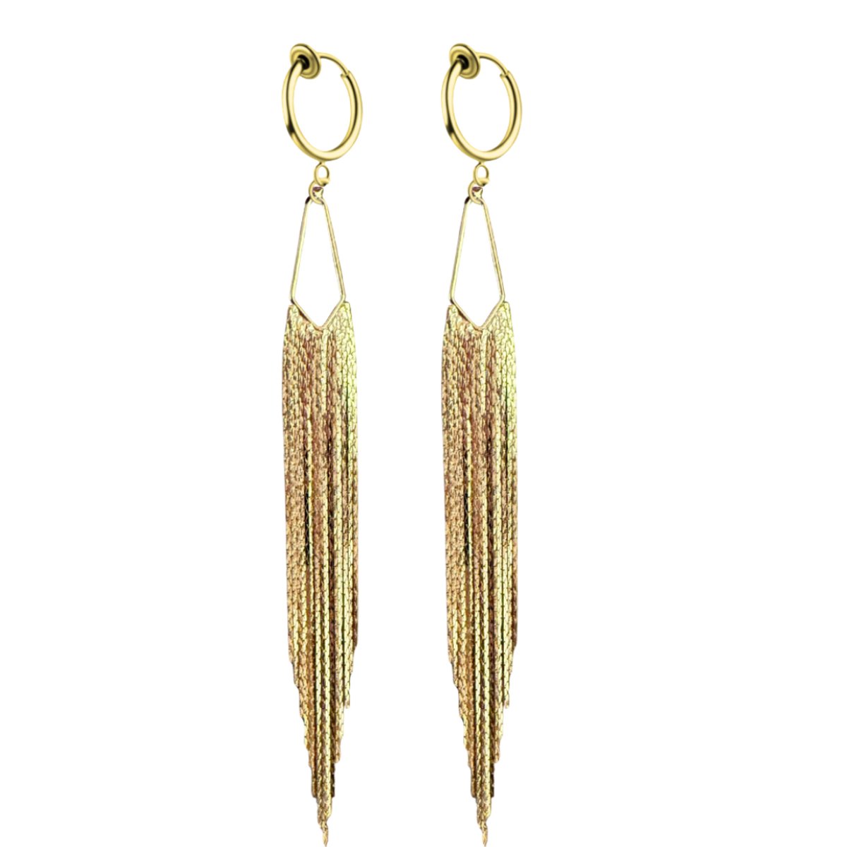 Klem oorbellen Raya - lang -13 cm-Goudkleur-geen gaatje-Charme Bijoux