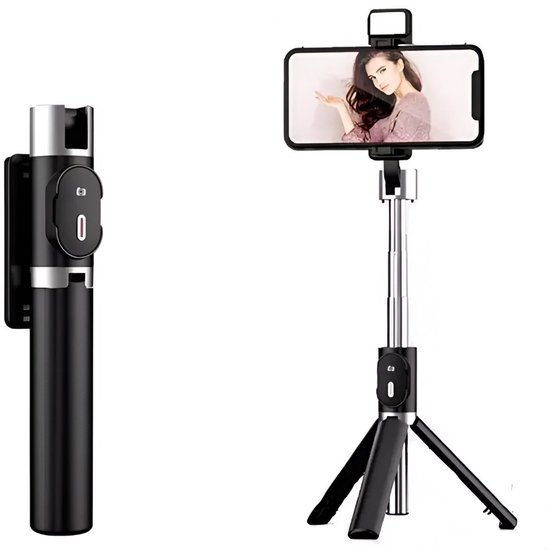 Selfie Stick Driepoot, Uitbreidbare 4 in 1 Selfie Stick met Afneembare Afstandsbediening, Smartphone SelfieStick & Statief Mini Draagbare Reisstatief Compatibel met iPhone 16/15/14/13/Samsung/GoPro