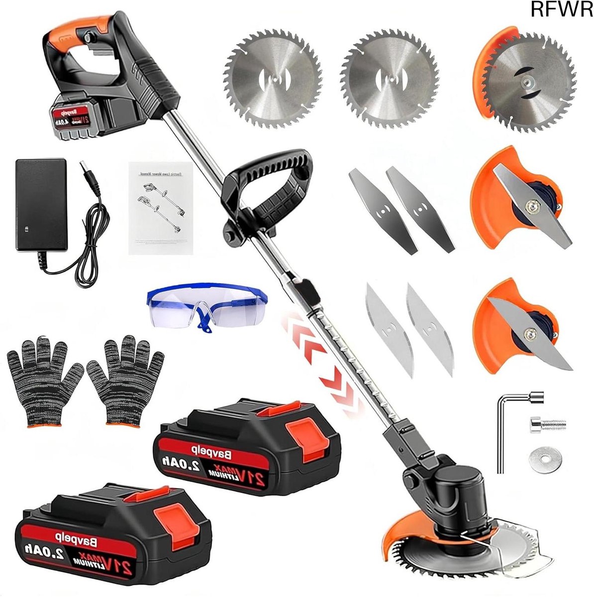 RFWR® 3-in-1 Accu Grastrimmer met Verstelbare Handgreep en Draaibare Kop - Voor Tuinen en Struiken