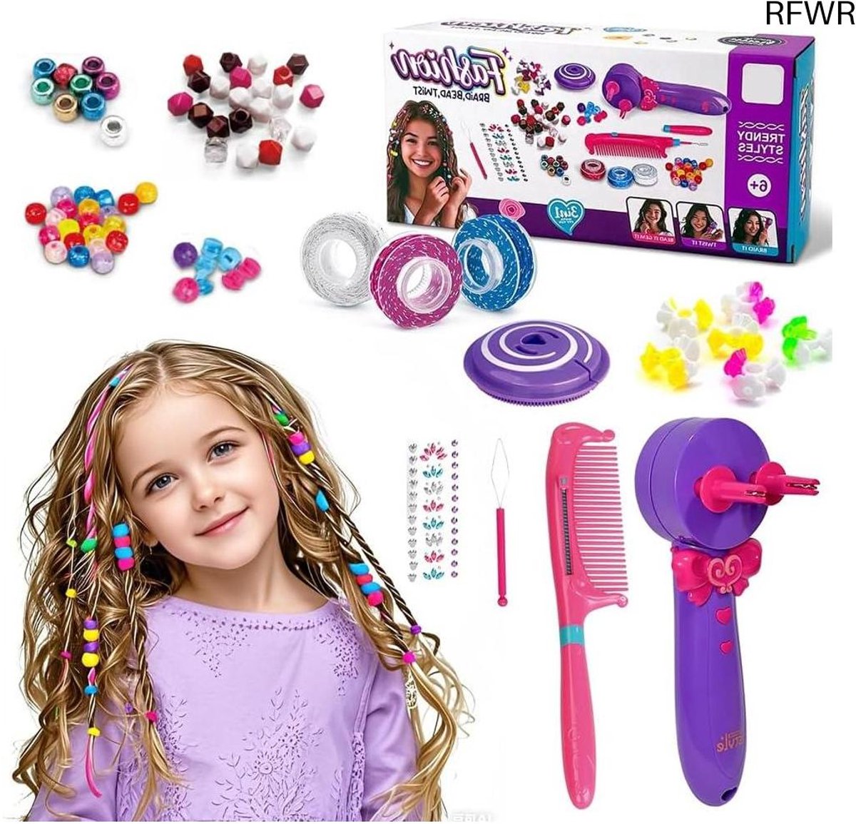 RFWR® Haarvlechtmachine voor creatieve meisjes - 3-in-1 automatische vlechttool met haardecoratieset