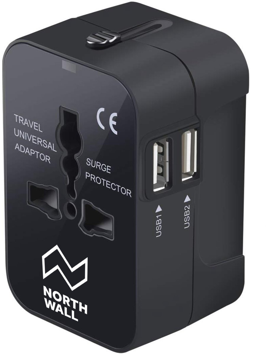 Northwall Universele Wereldstekker met 2 Fast Charge USB Poorten - Internationale Reisstekker voor 150+ Landen - Engeland, Amerika, Zuid Afrika, USA, Italië, Uk, Australië, India, ...