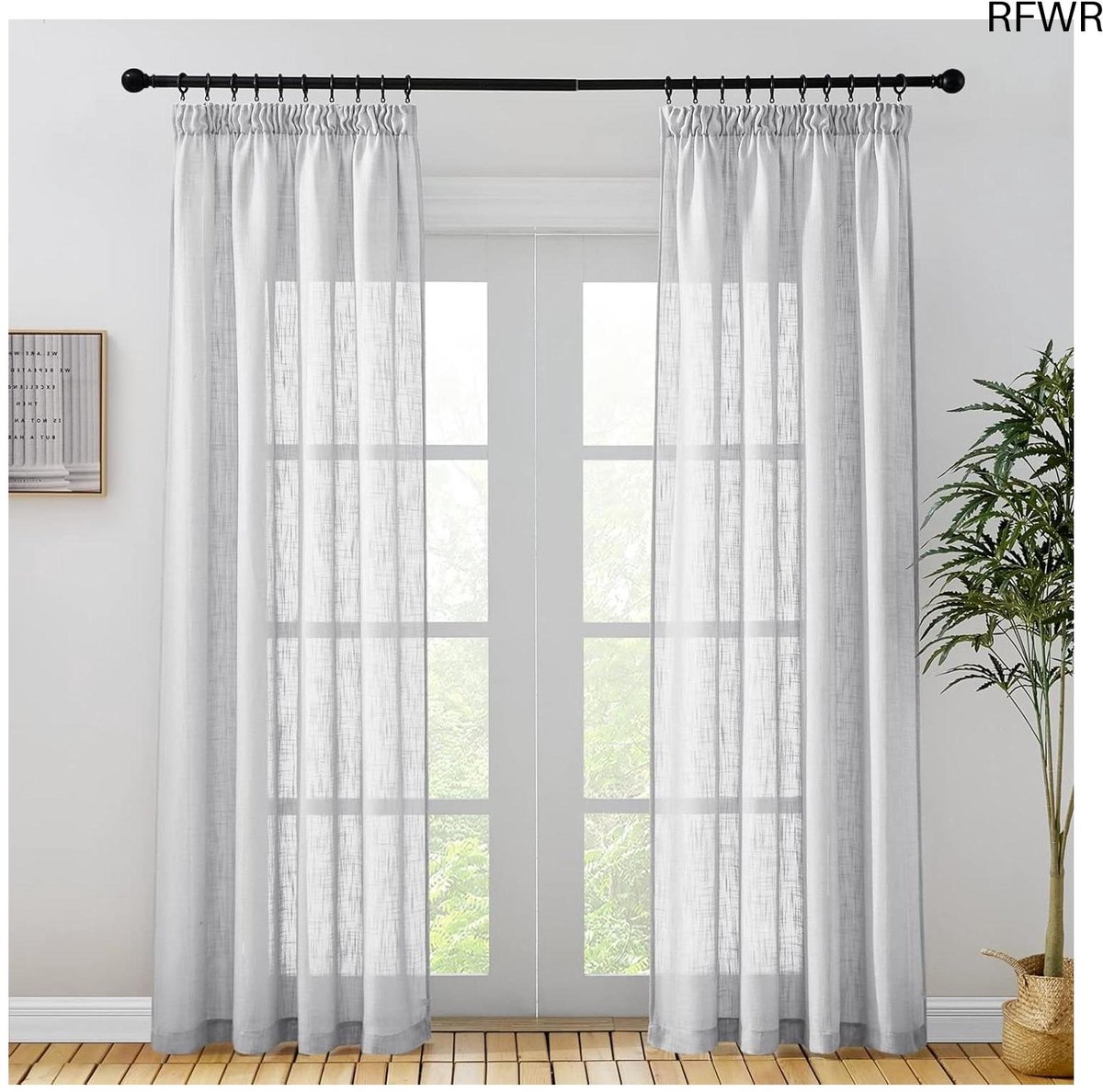 RFWR Moderne gordijnen set van 2, lichtgrijs, 220 x 140 cm, half-transparant met plooiband
