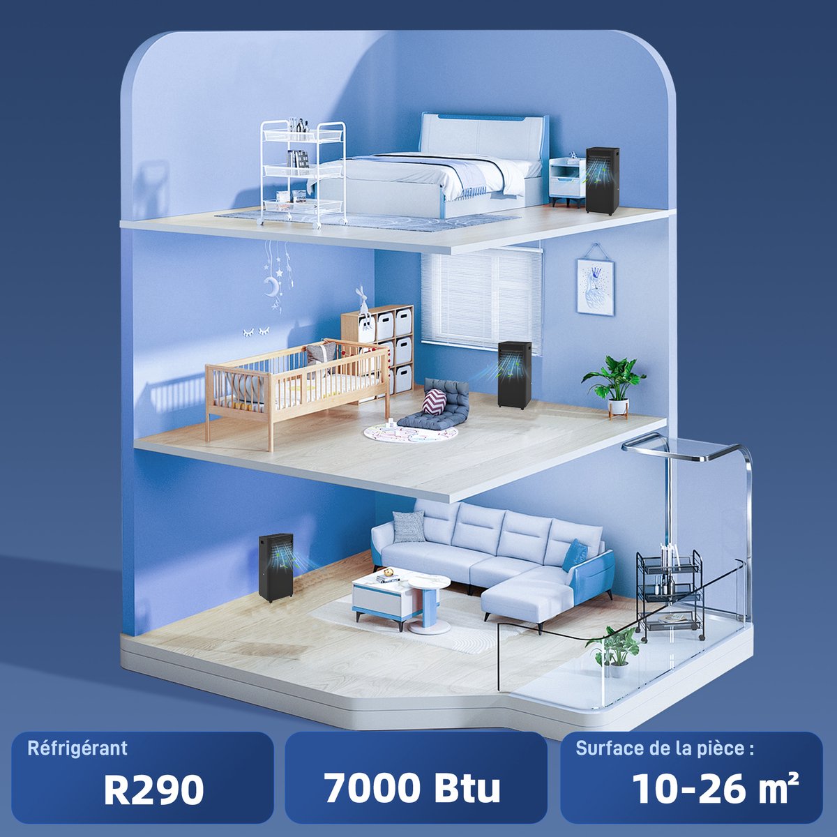 HOMCOM Draagbare Airconditioner Zwart 30.5x32.5x67.8cm - afbeelding 3