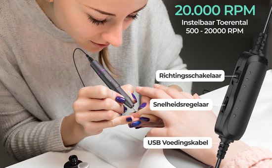 FOOCCA® Elektrische Nagelvijl - Nagelfrees 20000 RPM - Bedraad - FOOCCA Pen - 12 Bitjes + 55 Schuurrolletjes - Manicure en Pedicure Set - Ergonomische Aluminium Behuizing - Eeltverwijderaar - Kalknagels