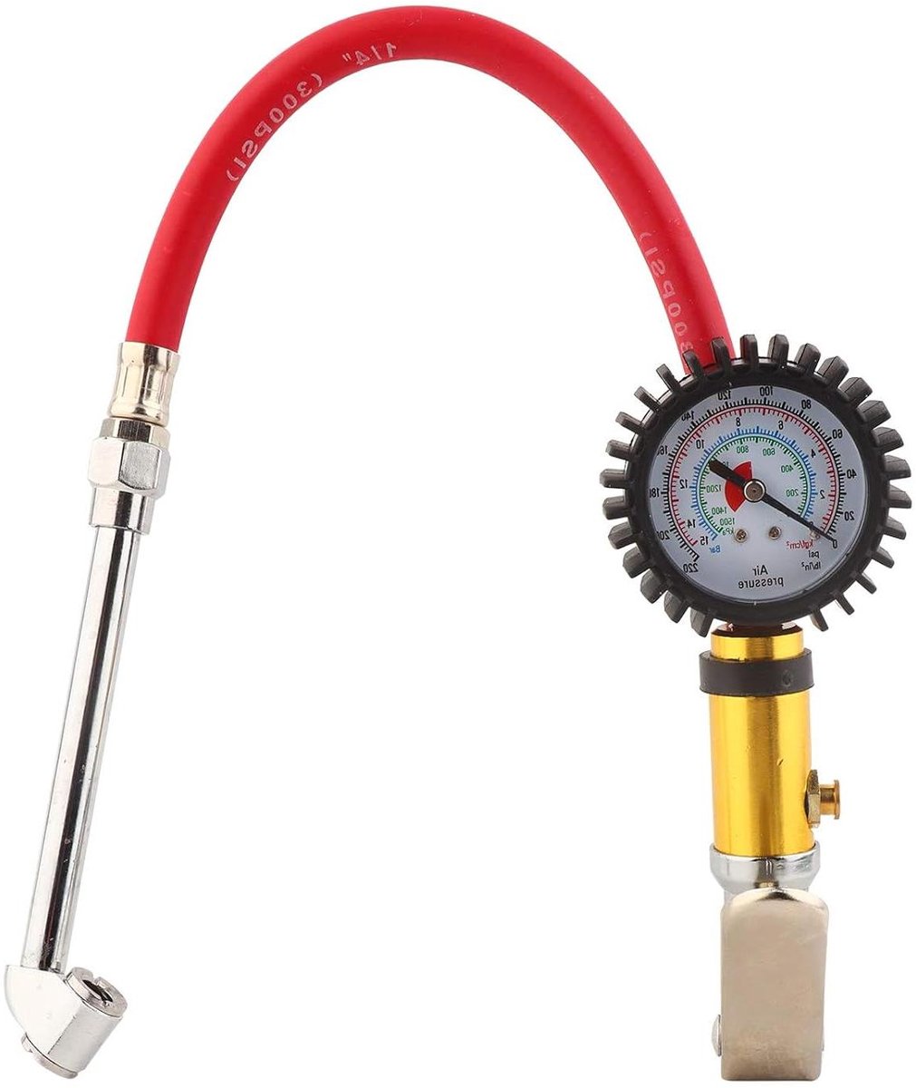 Allecto Plus - Bandenspanningsmeter 220 PSI voor Motorfietsen - Pomp met Manometer en Luchtpen.