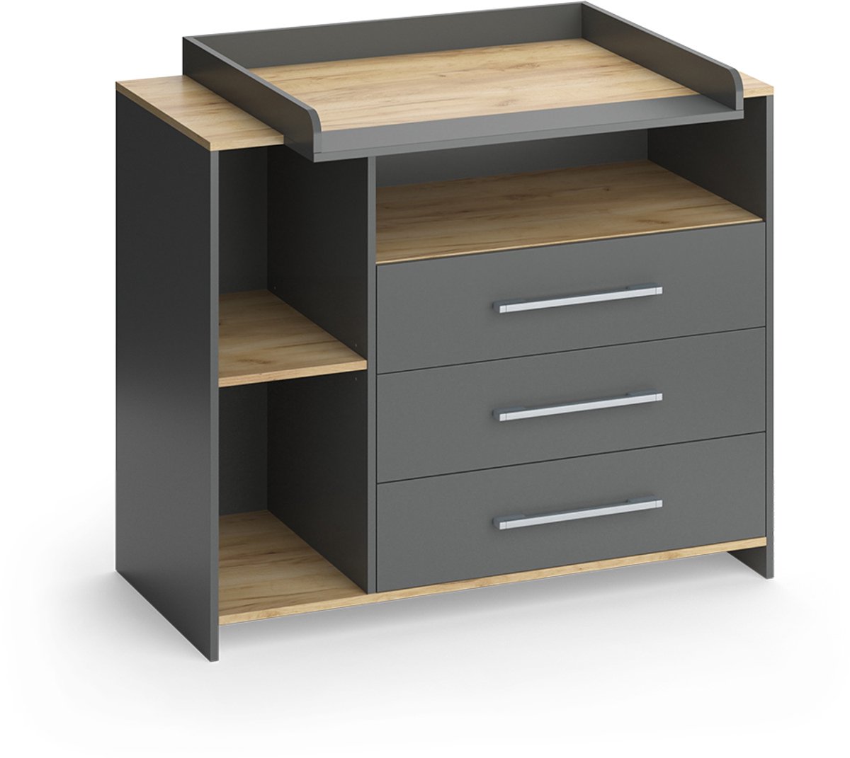 Vicco Oskar Luiertafel – 113 x 93 cm met 3 laden Antraciet/gouden eik