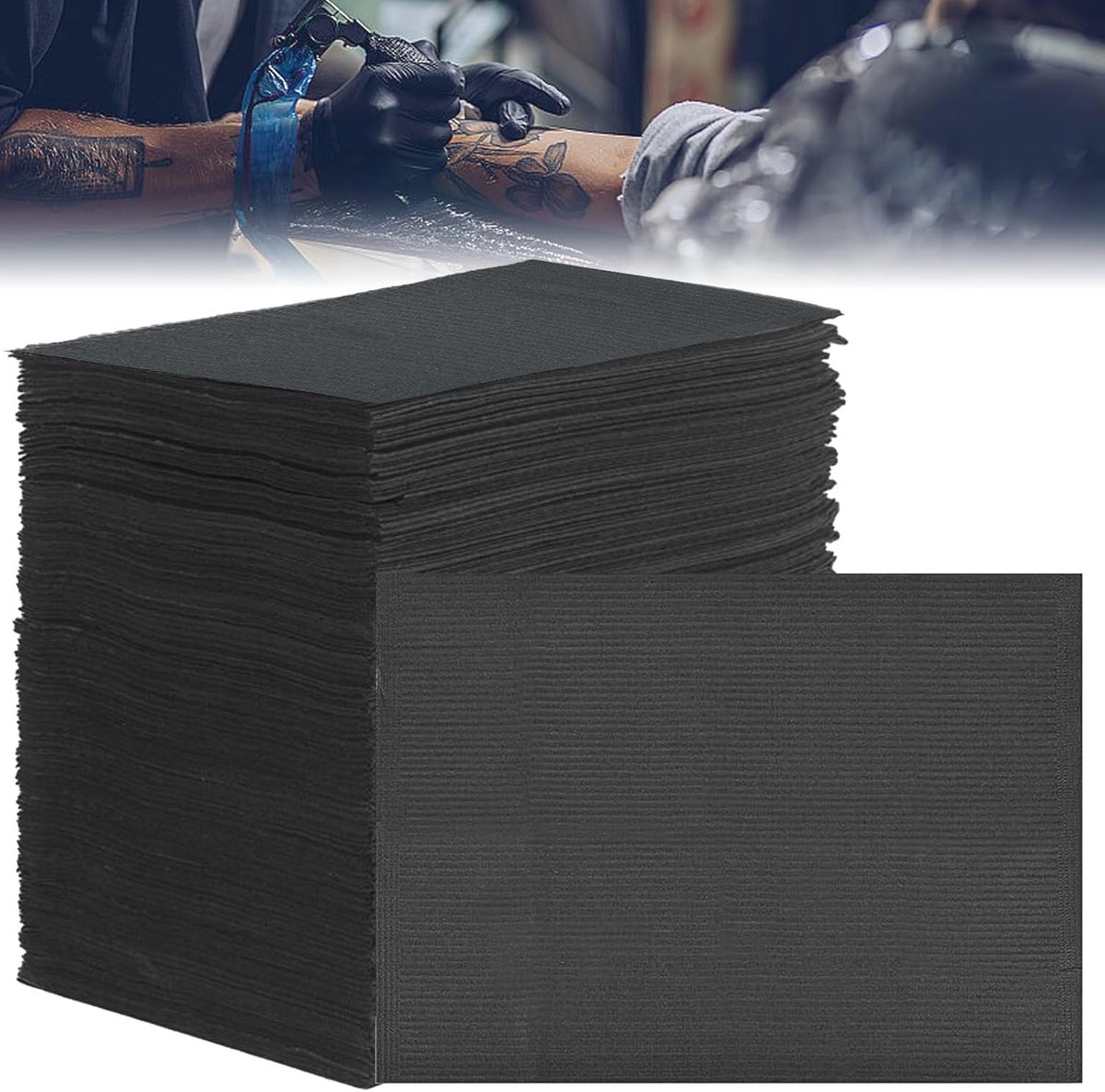 Image of 125 Stuks Premium Waterdichte Tandheelkundige Slabbetjes - Zwart 45 x 33 cm voor Klinieken en Tattoo-Studio's