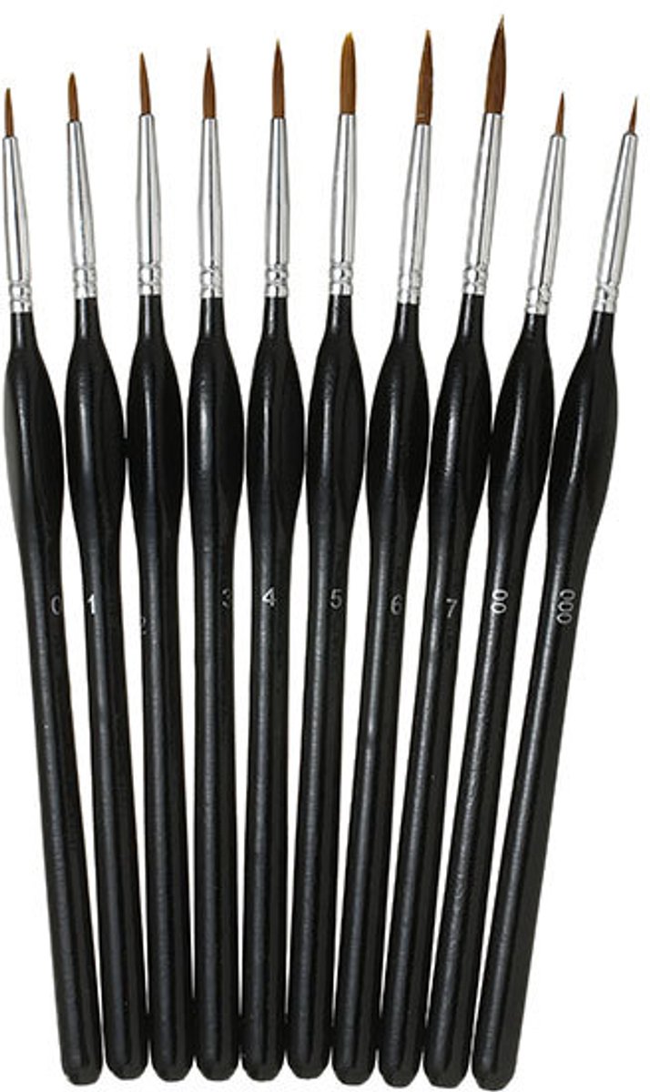 Detailpenselenset, 10 kleine kunstenaarspenselen