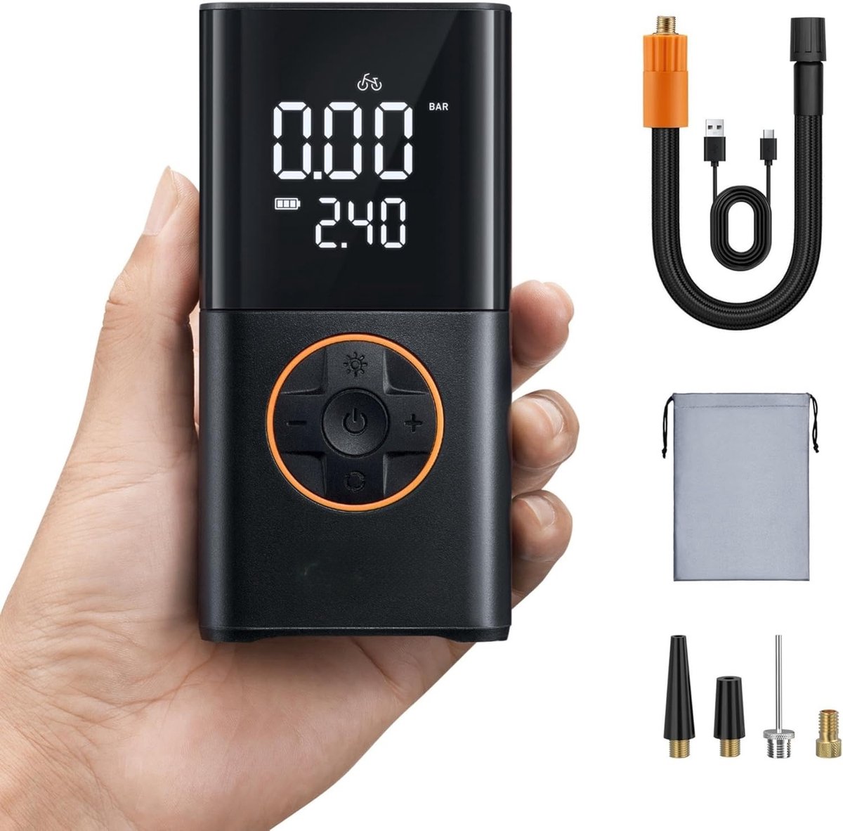 Lzwintrading Elektrische Fietspomp - Luchtcompressor Bandenpomp - USB Oplaadbaar & Draagbaar - met LCD Digitale Drukmeter - Mini Fietspomp - Compressor Electrisch - Voor Scooter/Motor/Auto/Fiets/Ballen- Voor Klein Jumbo Racefiets
