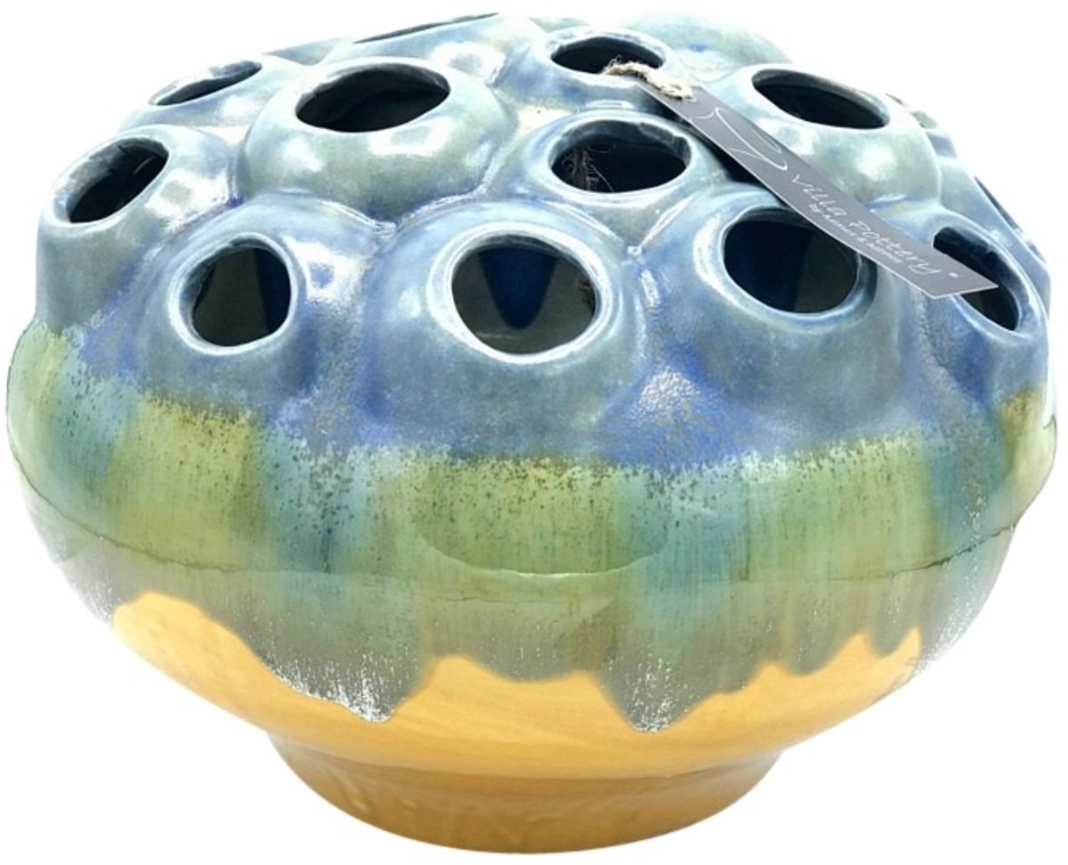Villa Pottery Cognac geel blauwe vaas Coral D30 x