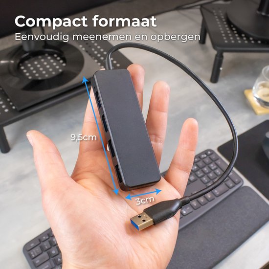 Nuvance USB Hub - USB Splitter & USB C Hub met 4 Poorten - USB 3.0 – 5Gbps - Inclusief USB-C Converter - Universeel - Zwart