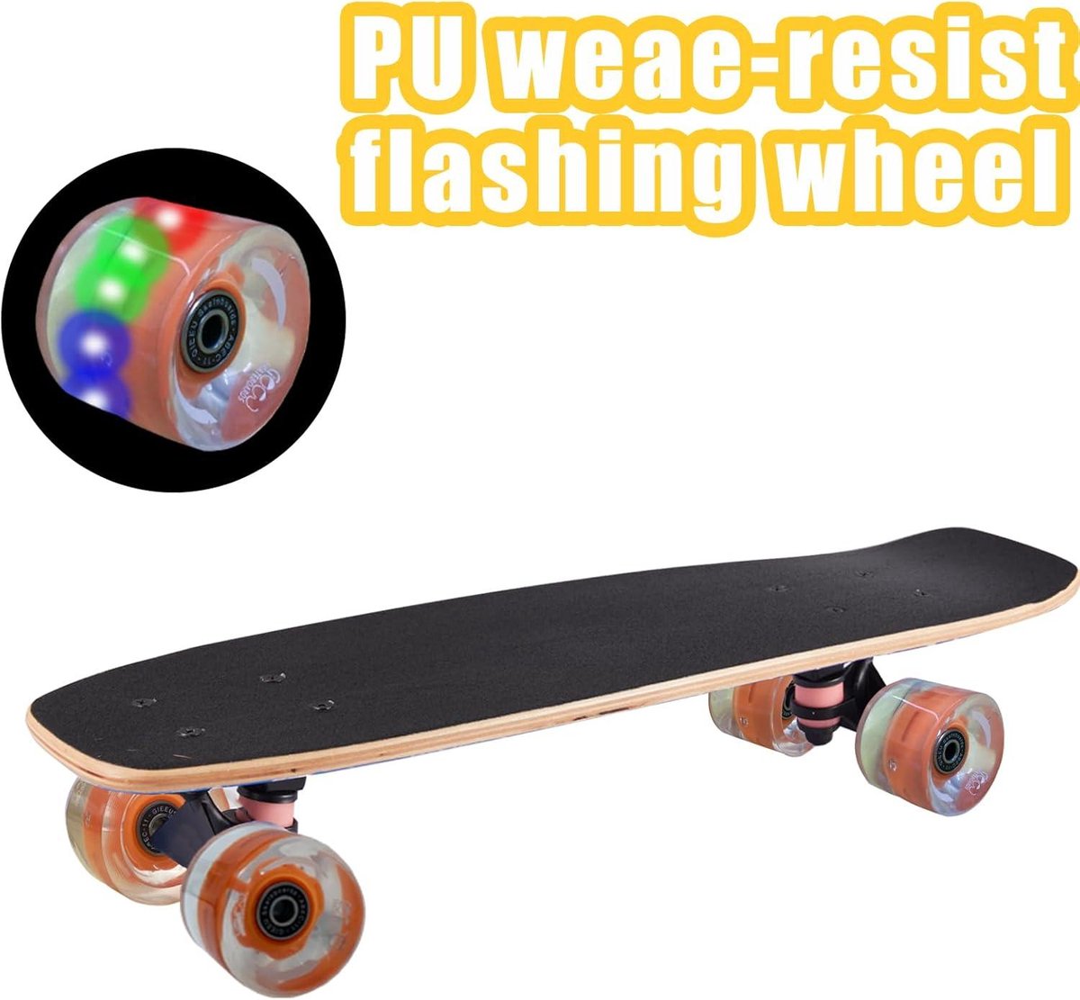 Longboard wielen 60mm met kogellagers | Straatwielen 80A voor skateboard (wit-oranje design)