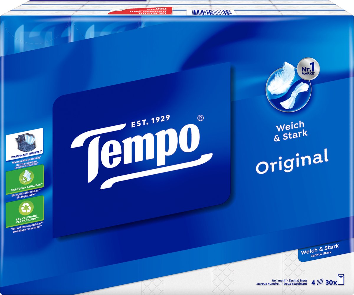 Goedkoopste Tempo Original - 4-laags zakdoekjes - Voordeelverpakking - 10 x 30 pakjes = 300 pakjes