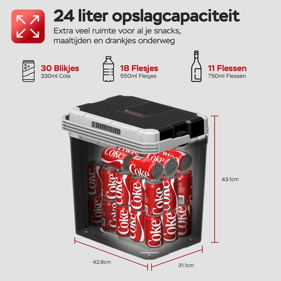 TurboTronic EC24 Elektrische Koelbox voor Auto en Camping - Koelbox Elektrisch met Verwarmingsfunctie - 12v 230 Volt - 24L - Zwart van TurboTronic — afbeelding 5