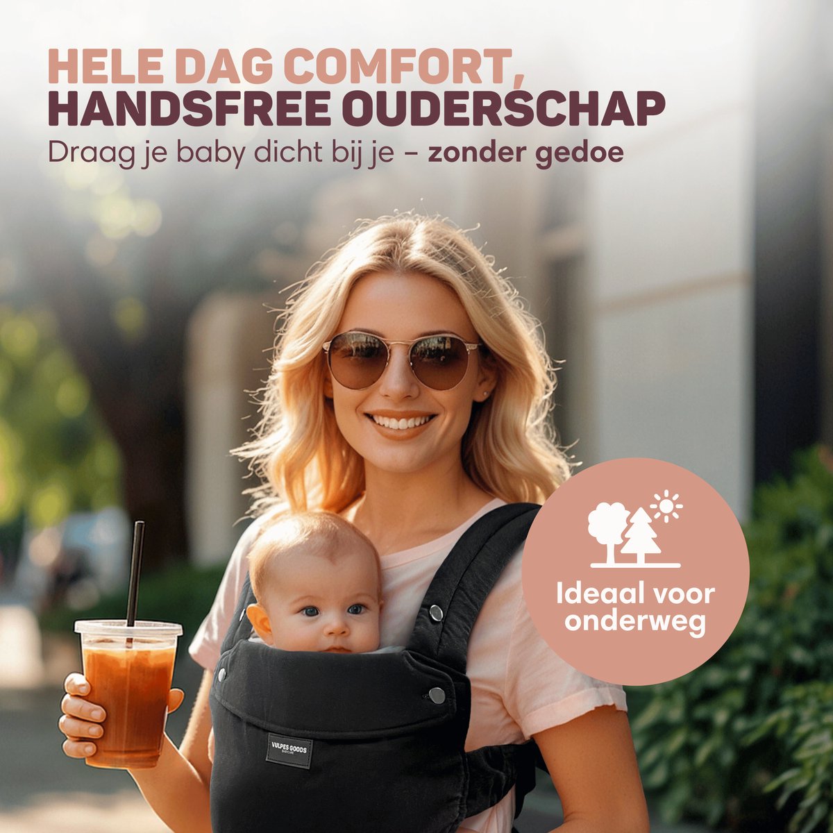 Vulpes Goods® BabyCare - Draagzak – Ergonomische Baby Draagzak 0-36 mnd – Luxe Buikdrager tot 20 kg – OEKO-TEX® Katoen – Handsfree Comfort - Met Rugsteun & M-Positie - Zwart – foto 8