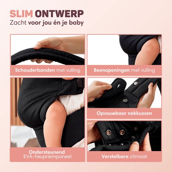 Vulpes Goods® BabyCare - Draagzak - Ergonomische Baby Draagzak 0-36 mnd - Luxe Buikdrager tot 20 kg - OEKO-TEX® Katoen - Handsfree Comfort - Met Rugsteun & M-Positie - Zwart van Vulpes Goods® — afbeelding 5