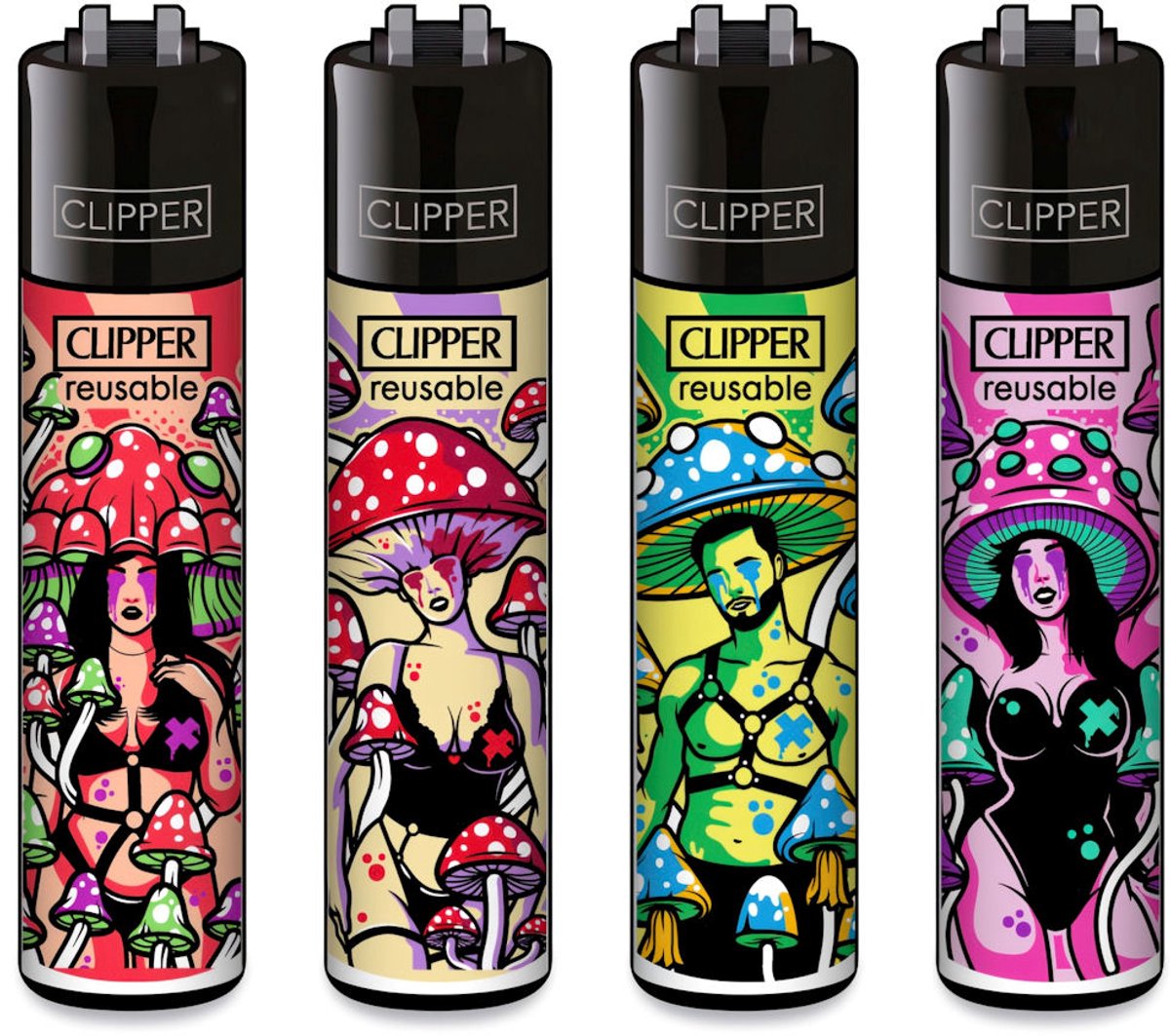 Clipper Classic Large Aanstekers "Kinky Shrooms" (4 Stuks)
