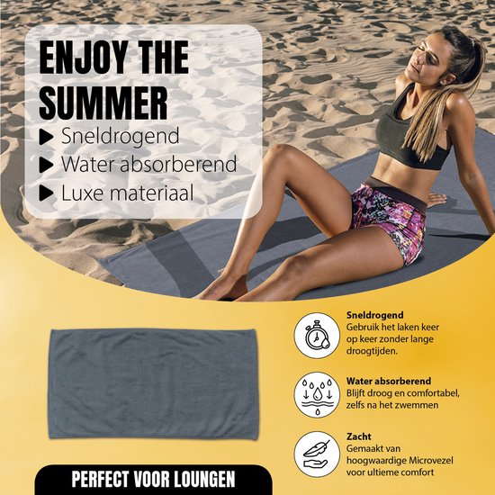 LINNICK Strandlaken Microvezel 100x200cm - Strandlaken xxl - Strandkleed - Strandhanddoek - Sneldrogend Badlaken - Lichtgewicht Reishanddoek - dark grey