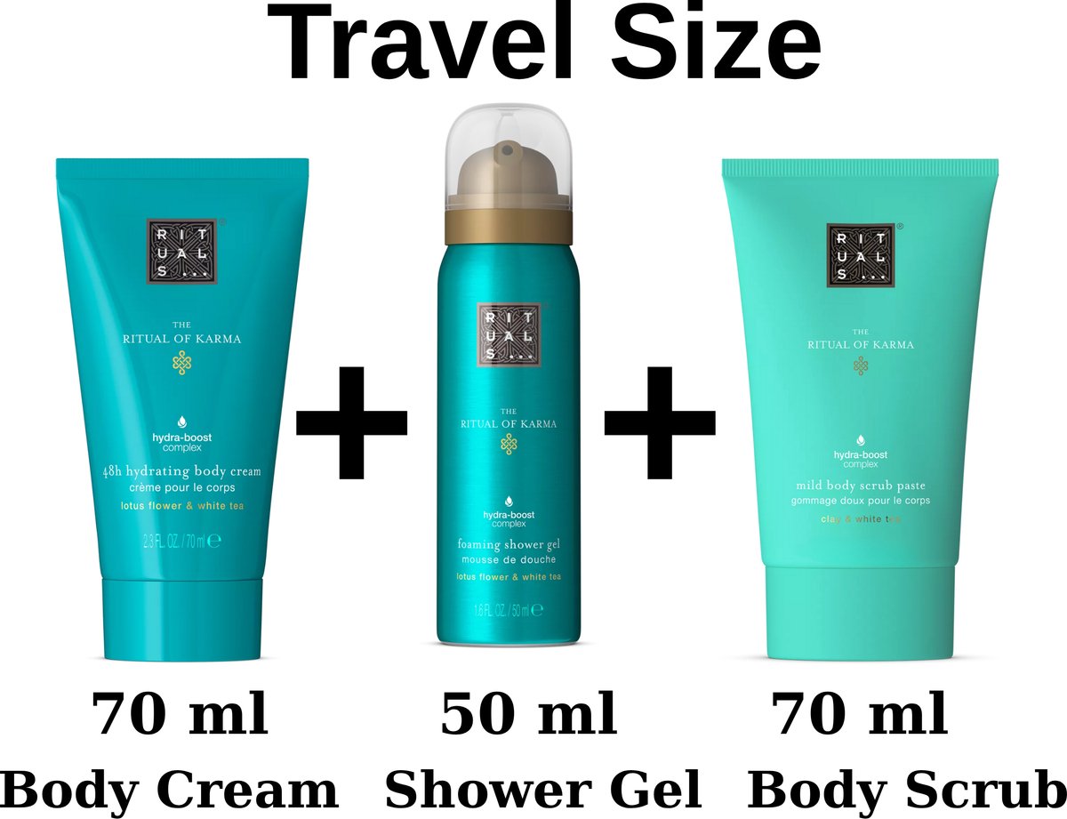 Rituals of Karma - Travel Trail Set - Shower gel 50 ml , Body Cream 70 ml , Body Scrub 70 ml + Gift bag