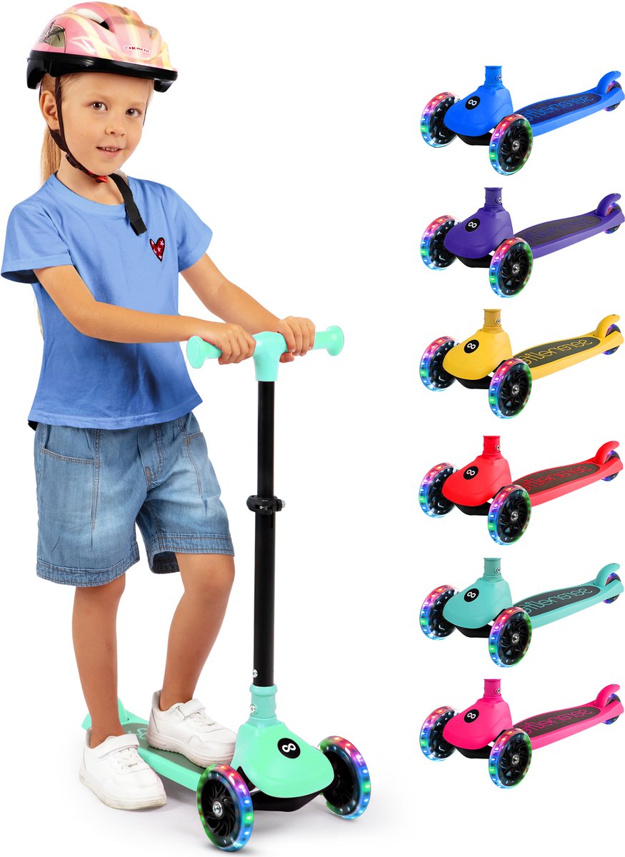 SereneLife Kinderstep – 3-Wiel Step – Opvouwbare Step met Verstelbare Hoogte – LED Verlichting – Verstelbaar Stuur – Antislip Voetplaat – Step voor Jongens en Meisjes