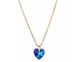 Ketting Meisje- Meisjesketting Diamant Hartje- Ketting met Hartje- Blauw Hart- Goudkleurig Stainless Steel RVS- Kind- LiLaLove