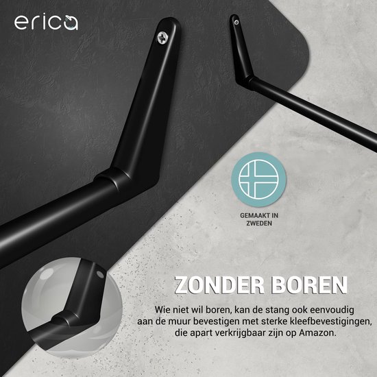 Erica ​U-Vormige Douchestang, 70x165x70cm, Hoekdouchestang voor Badkuip zonder Beugel aan het Plafond, PVC-Vrije Kunststof Coating, Roestvrij. Mat Zilver