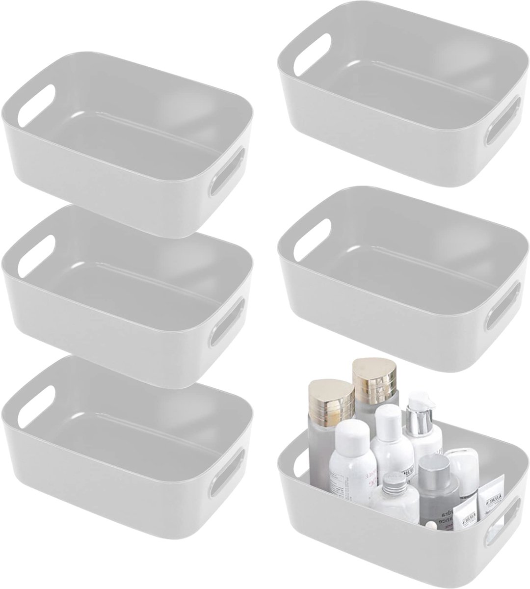 Ibenzoa® Zesdelige set stijlvolle grijze opbergdozen met handgrepen voor multifunctioneel gebruik