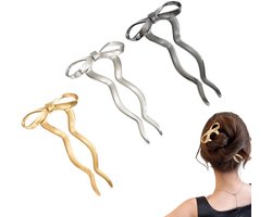 Franse Haarspelden - 3 Stuks - Platte Haarspeldjes - Haarclips - Haaraccessoires - Franse Sterke Haarspeldjes Voor Dik En Dun Haar - U-Vormige Opgestoken Haar - U-Vormige Franse Knot Haarspelden - Zwart, Goud，zilver