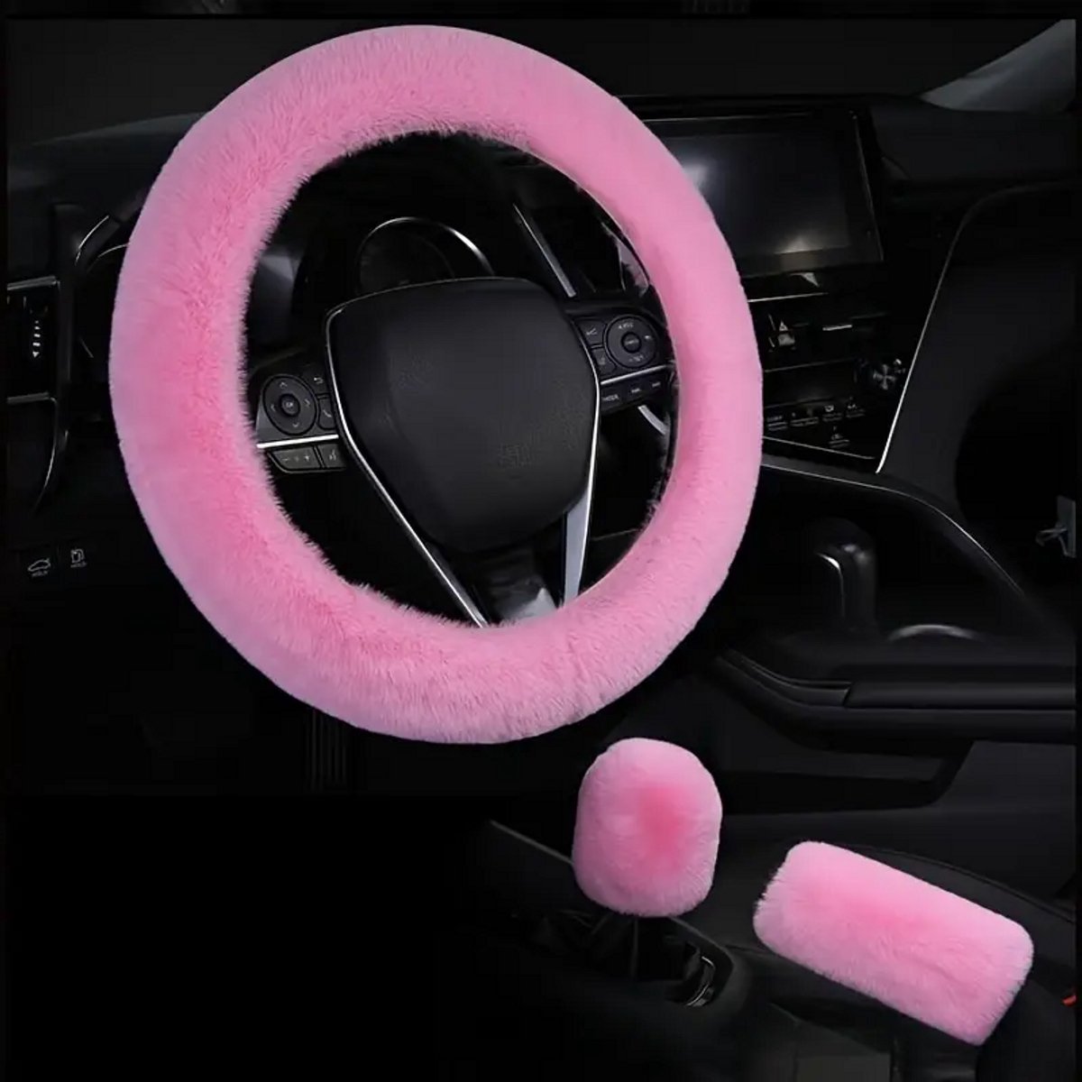 Stuurhoes Auto Set - Extra Zacht Pluche - Roze - Universeel - Kasey Products – foto 2