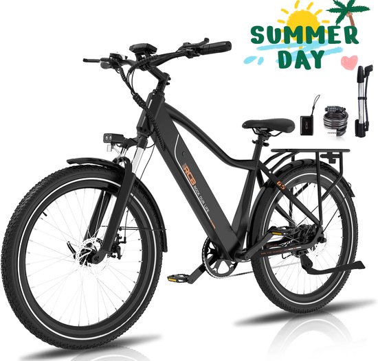 RCB G5 Elektrische Fiets - Lichtgewicht Aluminium Frame - 250W Motor - 36V 10.4Ah Verwijderbare Batterij - 7 Versnellingen - Met App, NFC & LCD Display - Comfortabel & Roestvrij - Voor Dames en Heren - Actieradius 70km - Zwart