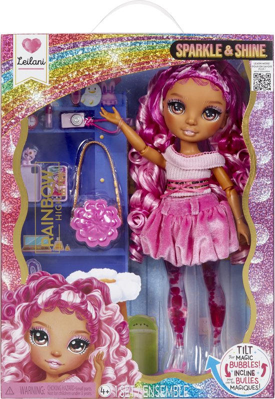 Rainbow High Sparkle and Shine-pop Leilani met magische luchtbellen in haar benen, roze haar, modepop van 28 cm van Rainbow High — afbeelding 5
