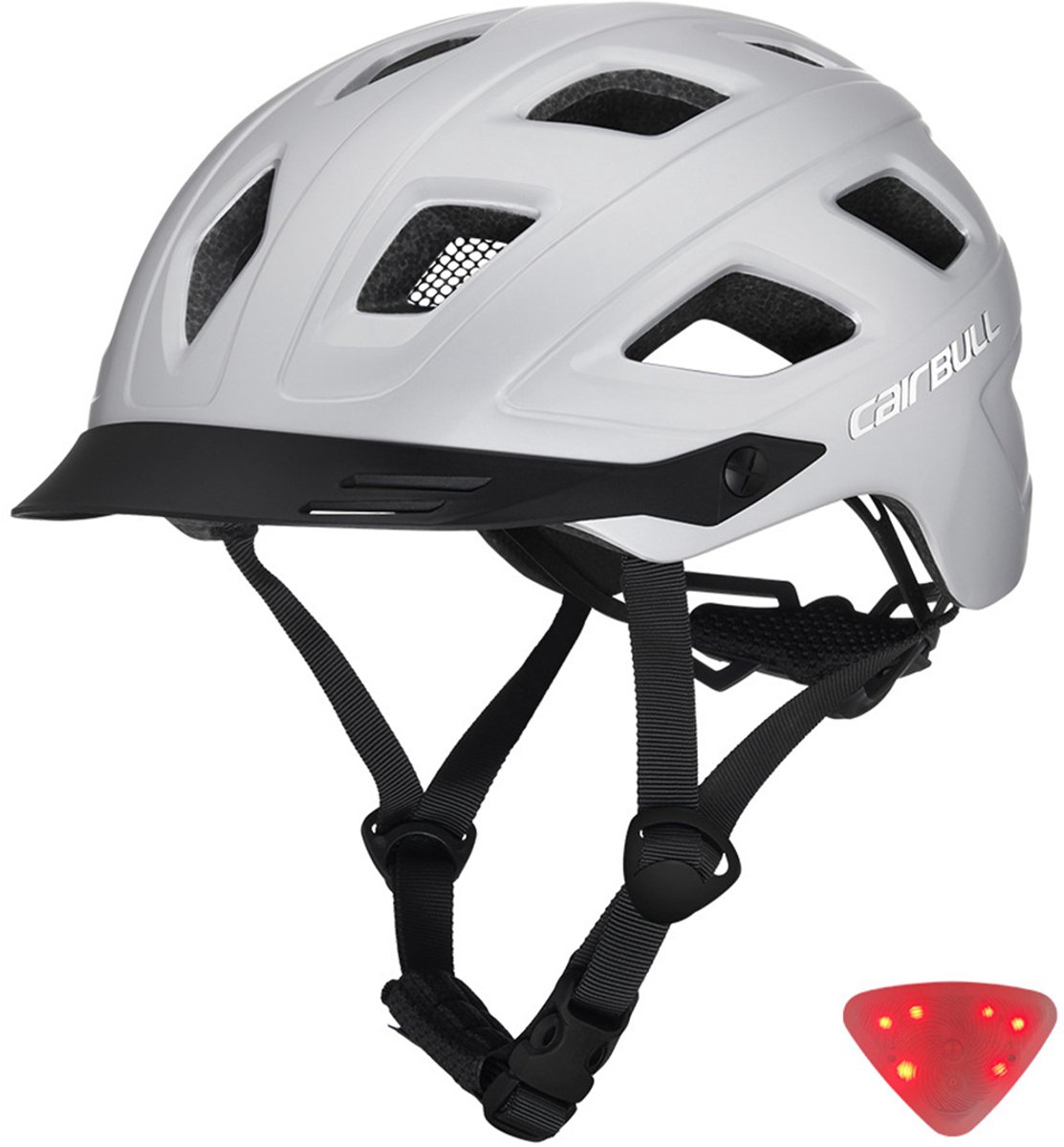 Fietshelm - Speed Pedelec Helm - Snorfiets Helm - LED Verlichting Fietshelm Volwassenen Elektrische Fiets - Fiets helm Elektrische Fiets - Bike Helmet -Zilver-58-63CM