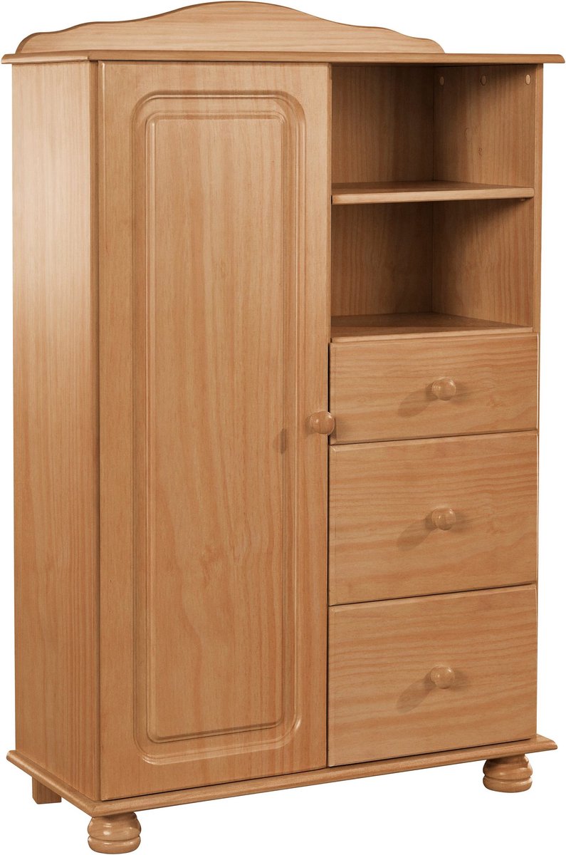 Mette Highboard met 1 Deur, 3 Lades en Open Vak - Massief Grenenhout - 80 x 34 x 125 cm