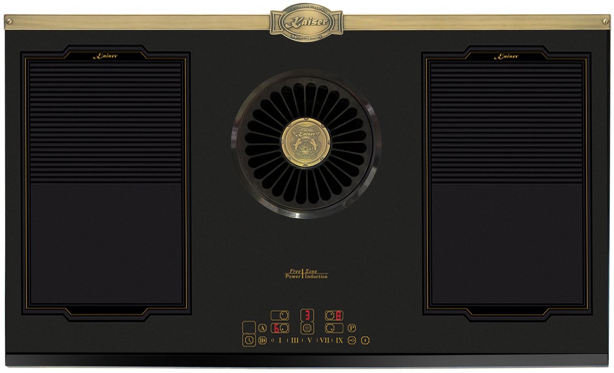 Kaiser - inductie - KCT 9365 IEm Retro - inductiekookplaat met geïntegreerde afzuigkap - afzuigkap - 1250 m³/h - Empire design in brons