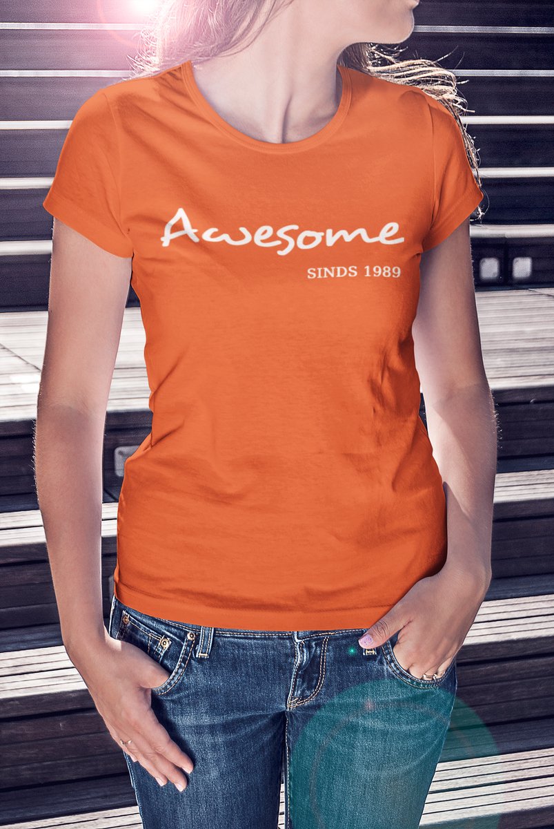 1989 Jaar Oranje T-shirt dames - Maat S - Awesome - Verjaardag Cadeau vrouw - Limited Edition