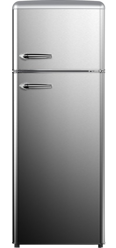 Helvetia Retro Koelvriescombinatie RVS Zilver 206L Vintage 2-deurs Koelkast 162L Vriezer 44L 4