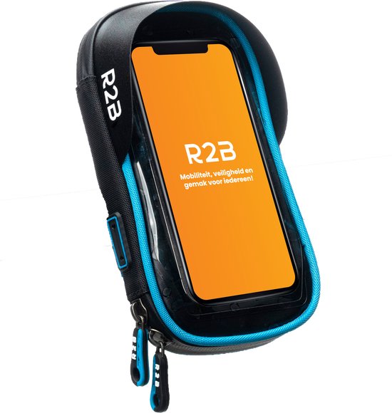 R2B Telefoonhouder Fiets Waterdicht - Ook voor Scooter & Motor - Gsm Houder Fiets - Fietshouder - Fiets Telefoonhouder - Smartphone Houder Fiets - Accessoires - Zwart/Blauw - Phone Holder Bike