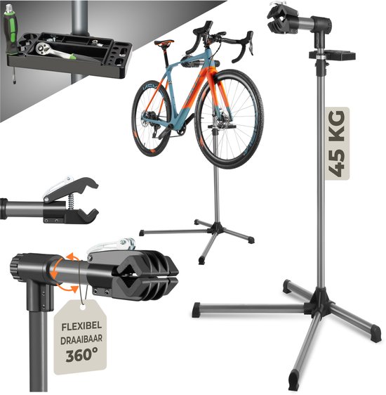 tectake® Fiets Montagestandaard - Fietsenstandaard - Fietslift - E-Bike & Fiets Reparatiestandaard - Geschikt voor alle soorten Fietsframes - Traploos Verstelbaar (102 - 150 cm) en 360° draaibaar