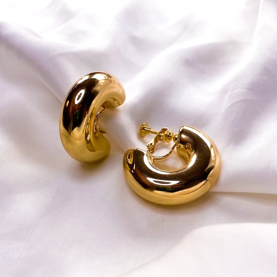 Boucles d'oreilles à clip Smooth Rings - Or - couleur or - Collection Bold Hoops - boucles d'oreilles à clip - boucles d'oreilles à clip - boucles d'oreilles sans piercing - boucle d'oreille à clip - boucle d'oreille à clip - fausse boucle d'oreille