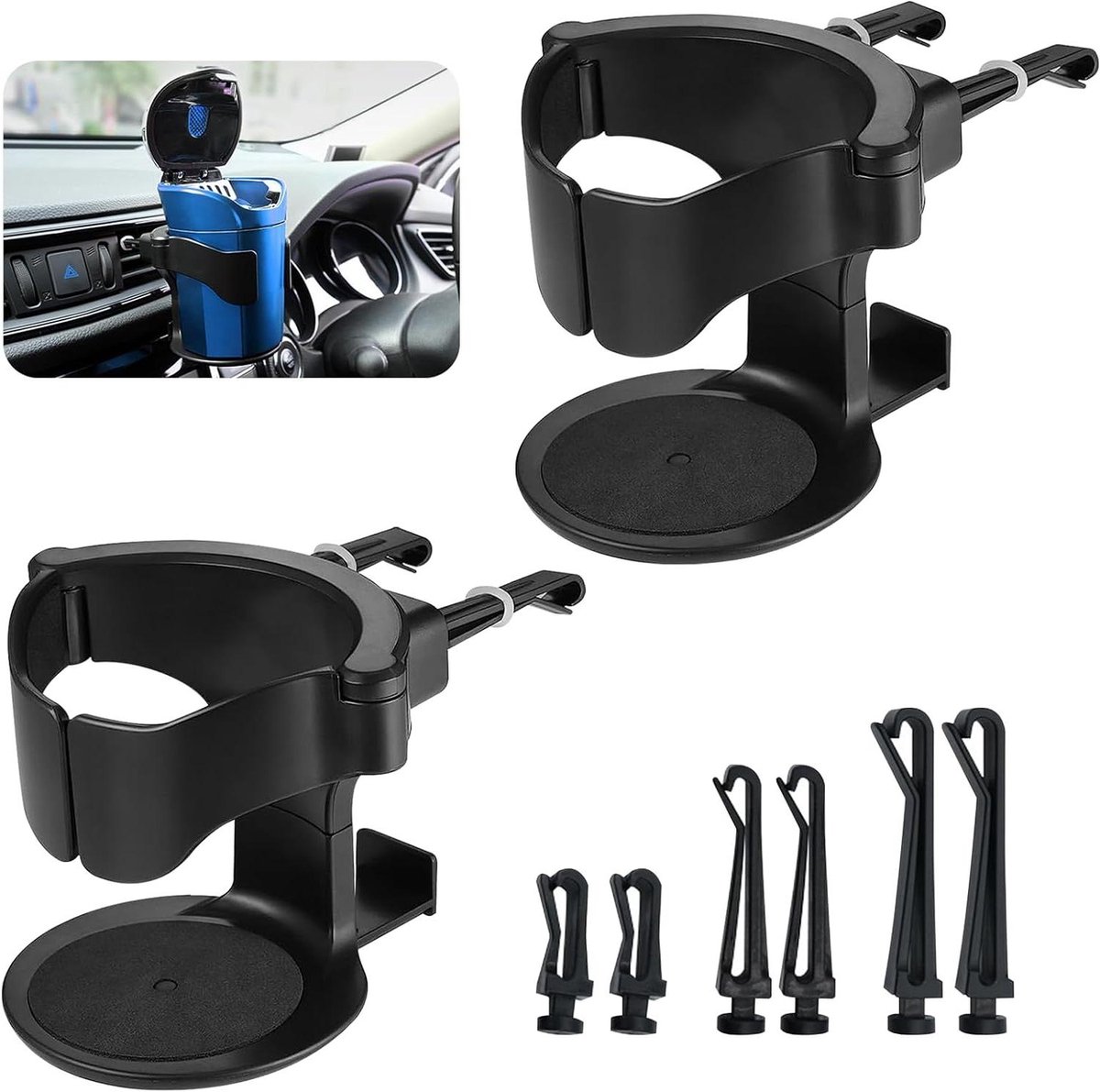 Allecto Plus - Universele Auto Bekerhouder Met Clips - Auto Bekerhouder Voor Ventilatierooster - Houders voor Flesjes en Drinkbekers - Set van 2Stuks
