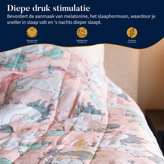 Latona Blanket® Verzwaringsdeken kind 100 x 150cm - 3kg - Eenhoorn - Katoen - Weighted blanket