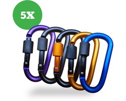 DX - Donker Pakket Karabijnhaak - 5 stuks - 8x80mm - Diverse kleuren - Extra Sterk -Schroefopening