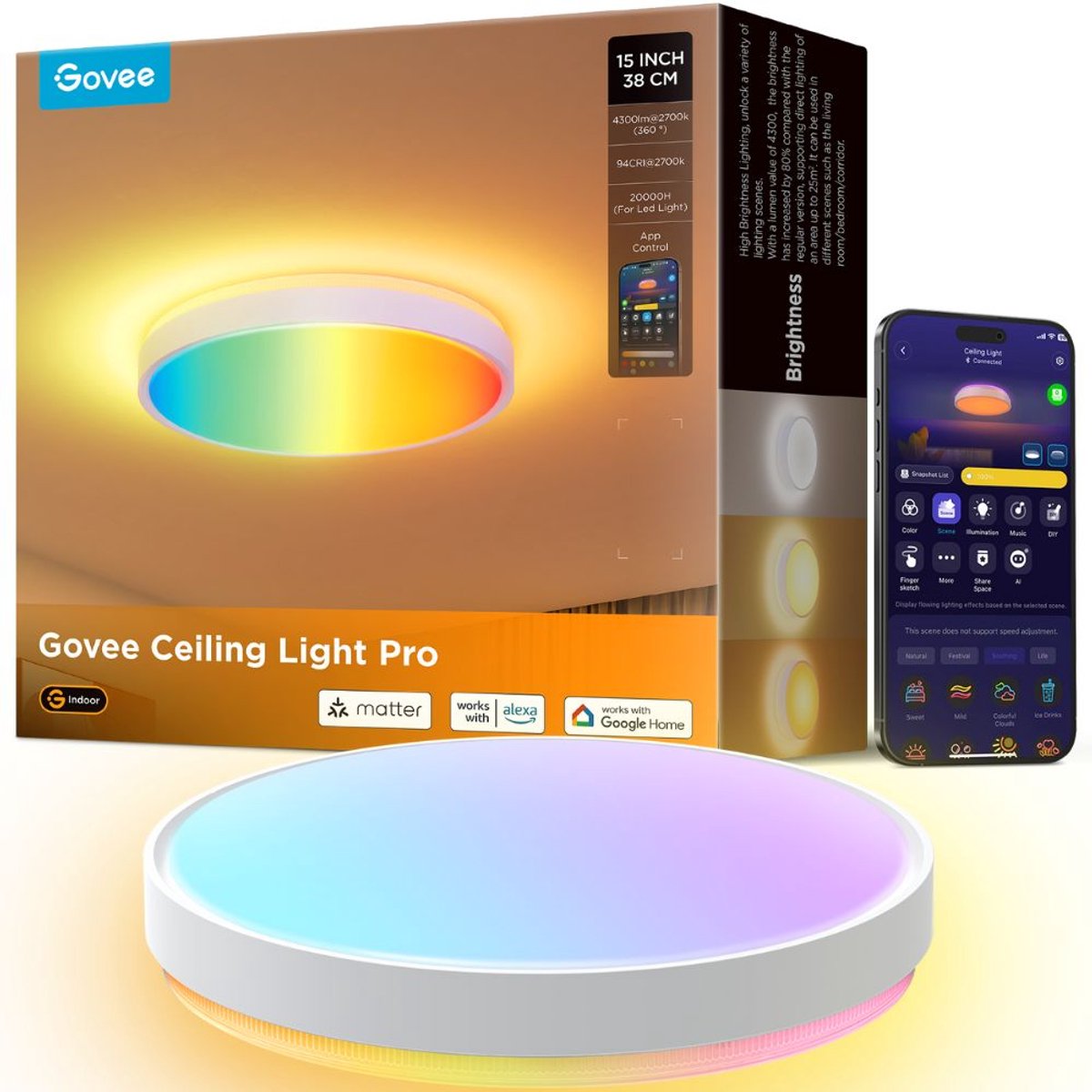 Govee Ceiling Light Pro - RGBICWW Smart Light - 15 inch - Bol