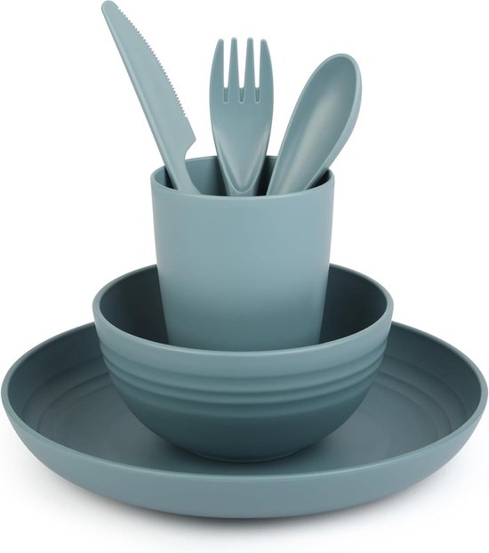Youngever 18 Pieces Grand Service de Table en Plastic, Grand Assiette (20CM 25CM), Bowls (1000ML