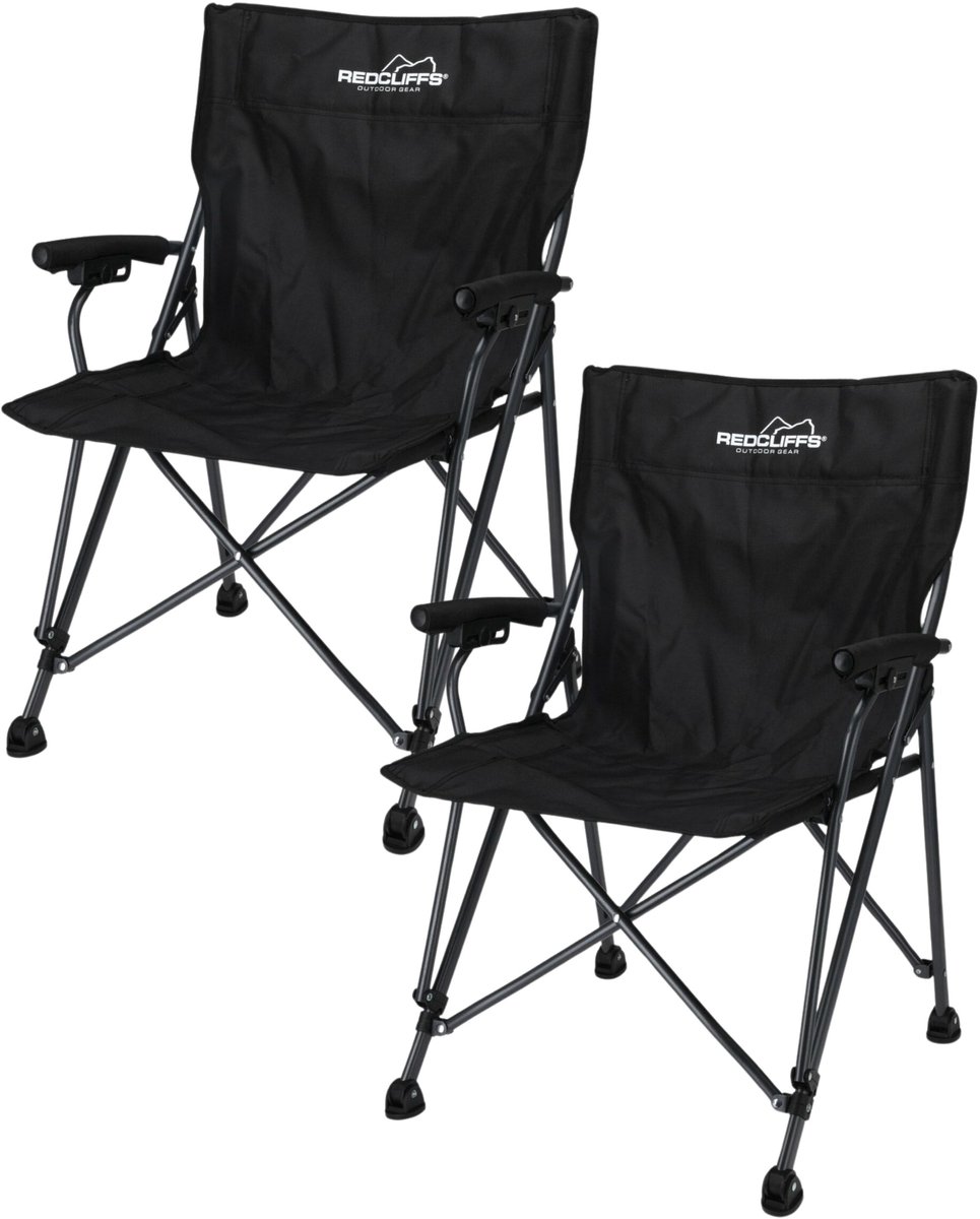 Redcliffs Campingstoel - 2x - vouwbaar - zwart - 61 x 60 x 88 cm - vissersstoel