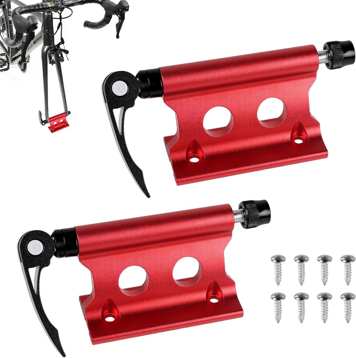 Allecto Plus - 2 fietsvorkhouders voorvork met snelspanner - aluminiumlegering - rood - fietsaccessoires voor transport en outdoor.