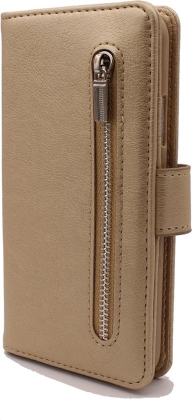 HB Hoesje Geschikt voor Samsung Galaxy S10 Plus - Luxe Kunstlederen Portemonnee Book Case met Rits - Goud