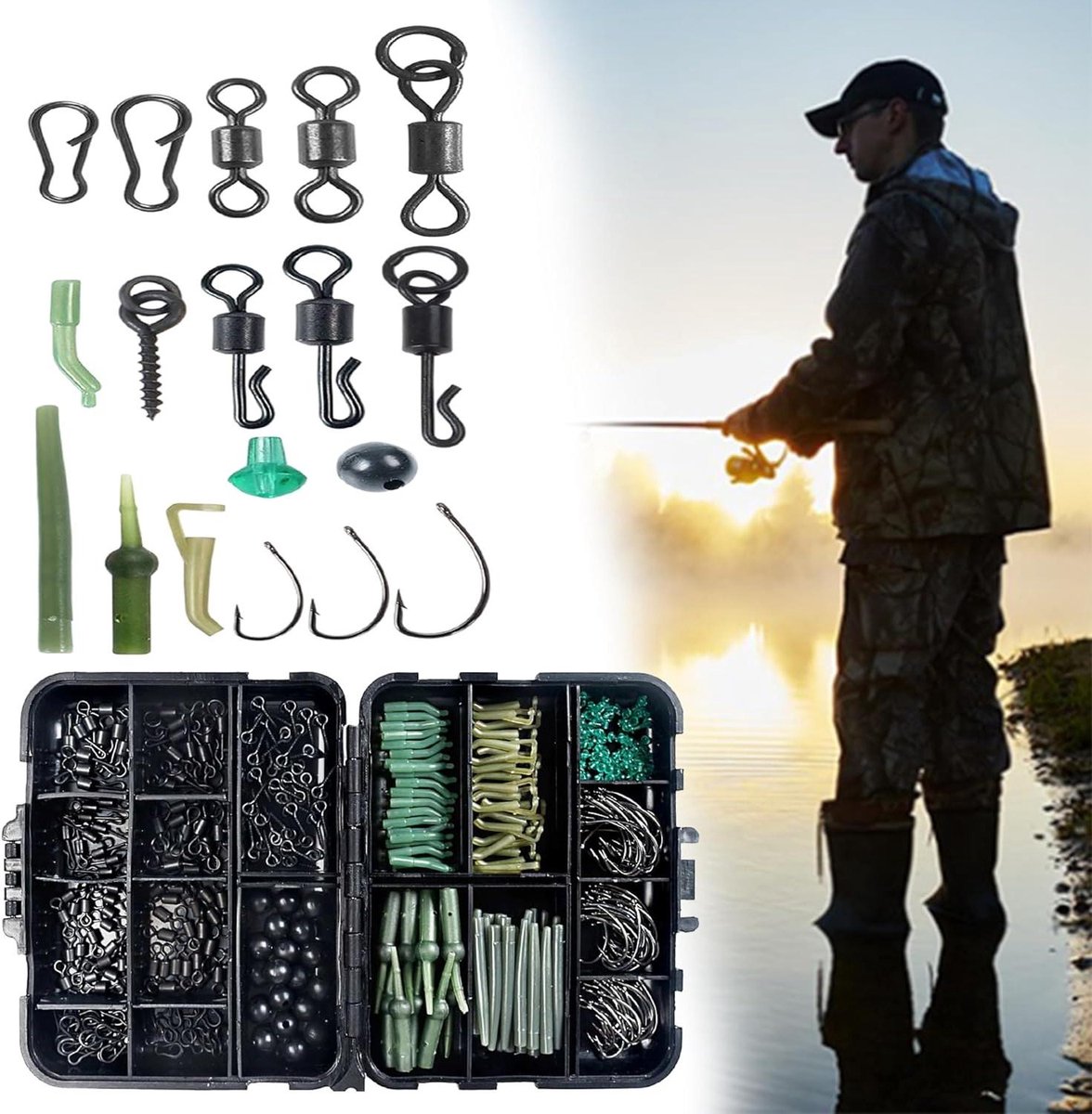 Allecto Plus - 420-delige Karper Vissen Swivel Snaps Set met Tubing, Clips en Kralen in Tackle Box