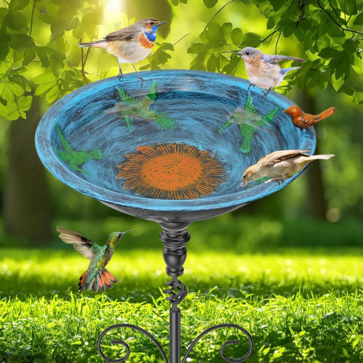 Vogelbad voor buiten, vogelbad met ijzeren voet, voederschaal